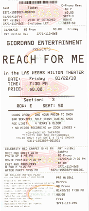 Sample Ticket for 'Reach For Me' Premiere